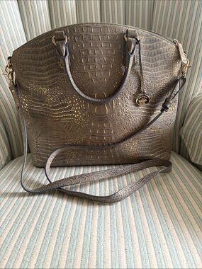 Brahmin Regal Large Duxbury Satchel Croc-Embossed Tote with Gold Accents